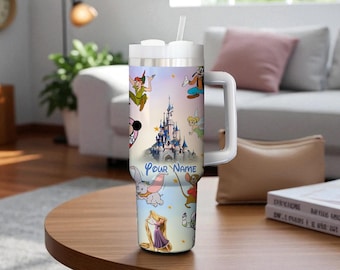Custom Mickey Mouse and Friends Tumbler Disney Princess 40oz Tumbler Stitch Cartoon Cup Magic Kingdom Stainless Steel Handle Tumbler