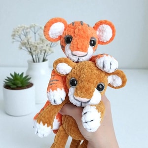Tiger And Lion Crochet Pattern PDF, Amigurumi Jungle Animal Plush Tutorial, Stuffed Safari Toy Pattern, Digital Download (English & German)