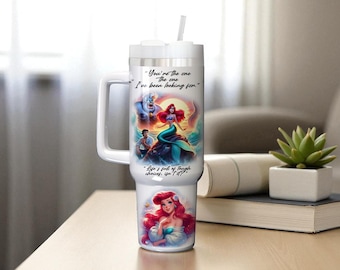 Personalized Ariel Tumbler 40Oz, Little Mermaid Stainless Tumbler, Princess Sea Coffee Tumbler, Disney Girls Trip Cup