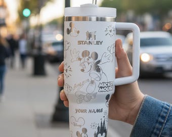 Custom Mouse 40oz Tumbler Laser Engraved, Magic Kingdom Cup, Handle Stainless Steel Reusable Tumbler