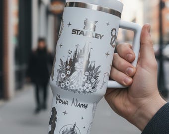 Personalized Jasmine Princess 40oz Tumbler Laser Engraved , Disney Cup Handle Stainless Steel Tumbler