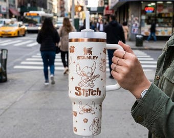 Stitch 40oz Tumbler Laser Engraved , Disney Handle Stainless Steel Tumbler