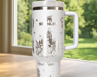 Custom Jasmine 40oz Tumbler Laser Engraved , Disney Princess Cup Handle Stainless Steel Tumbler