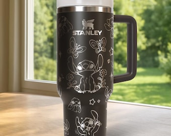 Vaso de viaje de acero inoxidable con grabado láser de 40 oz de Alien azul personalizado