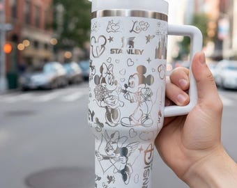 Personalized Valentine Mouse Minnie Laser Engraved Tumbler, Disney Couples Coffee Tumbler, Gift For Her