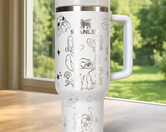 Vaso de viaje de acero inoxidable de 40 oz con grabado láser de extraterrestre azul