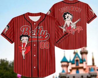 ベティ・ブープの野球ユニフォーム、かわいいベティ・ブープのジャージシャツ、カスタムネーム入りキッズ・ユース・大人用ジャージ