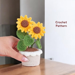 Bloeiende zonnebloempot haakpatroon, haakpatroon bloempot, gehaakt huisdecor, digitaal pdf-patroon