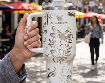 Vaso térmico Dragonfly de 1,2 litros (40 oz) grabado con láser, taza personalizada con nombre, taza de viaje aislante. Regalo ideal.