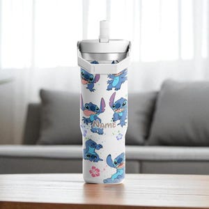 Personalized Blue Alien Tumbler: 30oz Stainless Steel Flip Top
