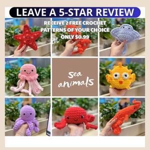 Sea Animals Crochet Patterns Pdf – Starfish, Stingray, Blowfish, Shrimp, Squid Pattern PDF English, Digital Download, Buy 1 Get 2 Free
