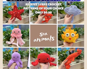 Sea Animals Crochet Patterns PDF: Starfish, Stingray, Squid (Digital Download)
