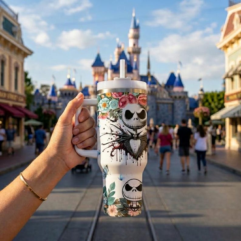 Jack and Sally Engraved Tumbler 40oz , Nightmare Before Christmas Cup 画像 2