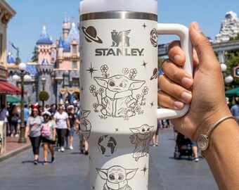 Custom Baby Yoda 40oz Tumbler Laser Engraved
