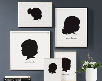 Custom Personalized Silhouette Portrait Set - 8x10" and 4x4" prints; kids silhouette, Mother's Day Gift, gift for mom, modern silhouettes