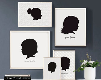 Personalized Silhouette Portrait Print Set: Custom Children's Profile Art