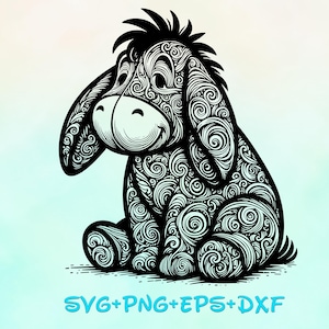 Eeyore Mandala SVG, Enchanted Svg, Silhouette Cut Files, Zentangle SVG, Design a sublimazione, Pooh Bear Sketch Png
