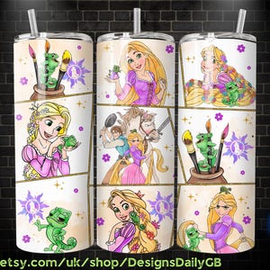 Prinzessin Rapunzel Aquarell Tumbler Wrap PNG, Kaffee Tumbler Wrap png, 20 Unzen Skinny Tumbler PNG, Skinny Tumble Wrap Design PNG