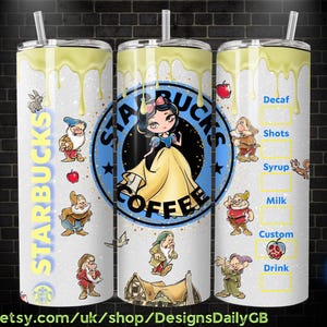 Princess Snow White Watercolor Tumbler Wrap PNG, Coffee Tumbler Wrap png, 20oz Skinny Tumbler png, Skinny Tumbler Wrap Design PNG