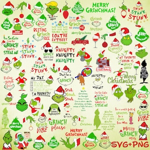 The Grinch Svg Bundle Layered Item, Clipart, Cricut, Vector Cut File, Svg, Png, Dxf, Eps Pdf Clip Art Files images bundle