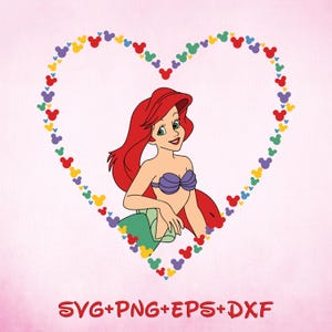 Princess Ariel Love Heart Svg, Princess Sending Love Svg, Bundle, The Little Mermaid Svg, Valentine&#39;s Day Svg, Cricut File png