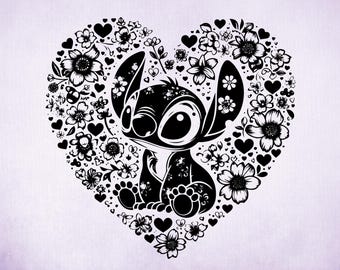 Floral Heart Stitch  Mandala Svg, Lilo Zentangle, Lilo Tattoo Svg, Enchanted Princess, Silhouette Cut Files, Printable, Sublimation Design
