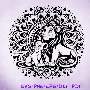 Simba and Mufasa Mandala SVG, Enchanted Svg, Silhouette Cut Files, Zentangle SVG, Sublimation Design, Lion King Sketch Png