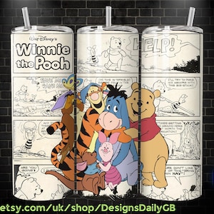 Retro Winnie the Pooh and Friends 20 oz Skinny Tumbler, Mickey Mouse Sublimation Design Template, Mickey Comic Book Strip png