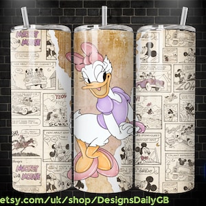 Retro Daisy Duck 20 oz Skinny Tumbler, Mickey Mouse Sublimation Design Template, Mickey Comic Book Strip png