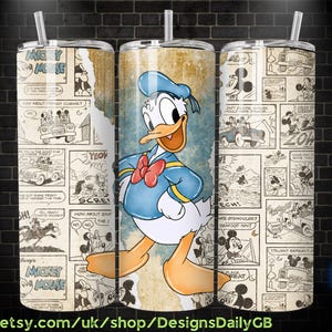 Retro Donald Duck 20 oz Skinny Tumbler, Mickey Mouse Sublimation Design Template, Mickey Comic Book Strip png