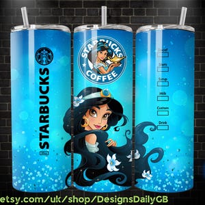 Princess Jasmine Coffee Tumbler Wrap PNG, Aladdin Tumbler Wrap , 20oz Skinny Tumbler, Aladdin Skinny Tumbler Wrap Design PNG