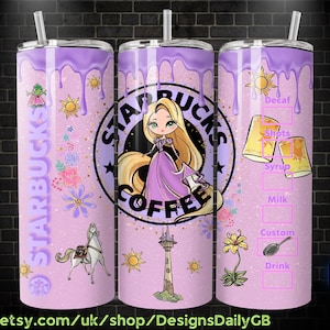 Prinzessin Rapunzel Aquarell Tumbler Wrap PNG, Kaffee Tumbler Wrap png, 20 Unzen Skinny Tumbler PNG, Skinny Tumble Wrap Design PNG