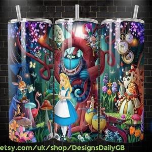 Alice in Wonderland 20oz Skinny Tumbler Template PNG, Mad Hatter Tea Party Skinny Tumbler Wrap Design PNG File Digital Download