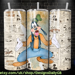 Retro Goofy 20 oz Skinny Tumbler, Mickey Mouse Sublimation Design Template, Mickey Comic Book Strip png