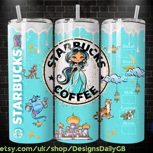 Princess Jasmine Watercolor Tumbler Wrap PNG, Make a Wish Coffee Tumbler Wrap , 20oz Skinny Tumbler, Aladdin Skinny Tumbler Wrap Design PNG