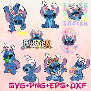Stich Ostern Clipart svg Png Bundle, Ostertag Charakter svg Png, Frohe Ostern Cartoon svg Png Bundle, digitaler Download