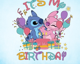 STITCH and Angel Birthday Cake svg, Its My Birthday SVG Png, Happy Birthday svg png, Family Vacation Png, Magical Kingdom images bundle