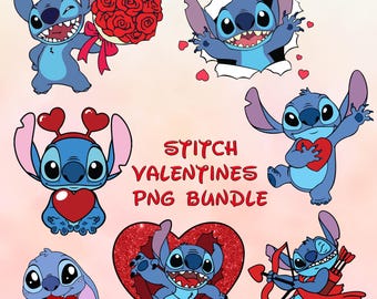 Stitch Valentine Png Bundle, Valentine Character Png, Valentine Movie Cartoon Png Bundle, Happy Valentine Day, Digital Download