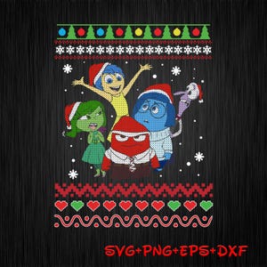 Inside Out Characters Cute Christmas SVG, Joy Sadness Anger Disgust Fear X-mas Sweater png images bundle