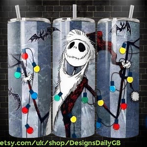 Retro Jack Skellington 20 oz Skinny Tumbler, Mickey Mouse Sublimation Design Template, Nightmare Before Christmas Comic Book Strip png