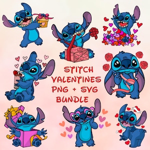 Stich Valentinstag SVG Png-Bundle, Valentinstag Charakter Png, Valentinstag Film Cartoon svg Png Bundle, Happy Valentine Day, digitaler Download