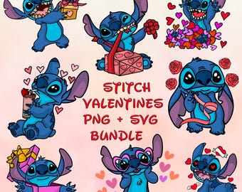 Stitch Valentines SVG Png Bundle, Valentine Character Png, Valentine Movie Cartoon svg Png Bundle, Happy Valentine Day, Digital Download
