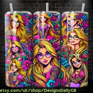 Rapunzel Tattoo Tumbler Wrap PNG, Make a Wish Tumbler Wrap PNG, 20 Unzen Skinny Tumbler PNG, Skinny Tumble Wrap Design PNG