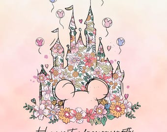 Happiest Place On Earth Png, Magical Castle Floral Png, Magic Kingdom Png, Family Vacation Png, Family Shirt Png, Vintage Kingdom Png