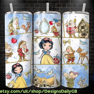 Princess Snow White Watercolor Tumbler Wrap PNG, Coffee Tumbler Wrap png, 20oz Skinny Tumbler png, Skinny Tumbler Wrap Design PNG