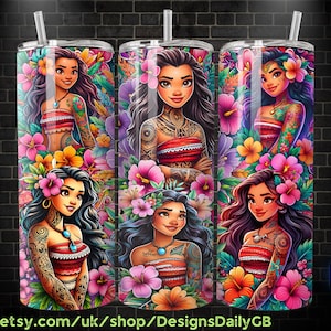 Moana Tattoo Tumbler Wrap PNG, Tattoo Tumbler Wrap png, 20oz Skinny Tumbler png, Skinny Tumbler Wrap Design PNG