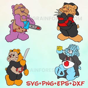 Scary Scare Bears Bundle SVG PNG Bundle, Jason, Freddy Krueger, Saw, Ghostface Vector , SVG for Cricut, Clipart, Care Bears Png