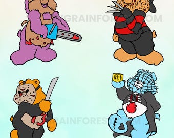 Scary Scare Bears Bundle SVG PNG Bundle, Jason, Freddy Krueger, Saw, Ghostface Vector , SVG for Cricut, Clipart, Care Bears Png