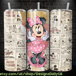 Retro Minnie Mouse 20 oz Skinny Tumbler, Mickey Mouse Sublimation Design Template, Mickey Comic Book Strip png