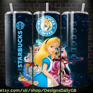 Alice in Wonderland 20oz Skinny Tumbler Template PNG, Mad Hatter Tea Party Skinny Tumbler Wrap Design PNG File Digital Download